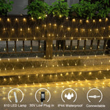 Lovelite 610 LED Christmas Net Lights, 34.5ft x 5ft Mesh Lights Outdoor Clear Wire 8 Modes, Waterproof Connectable String Lights Plug in for Bushes Xmas Tree Garden Holiday Party Decor - Warm White