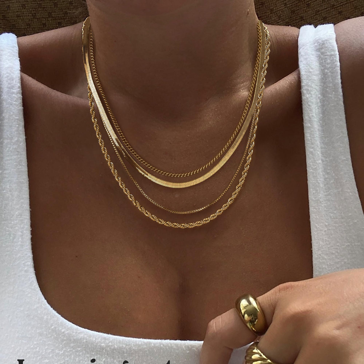 Tewiky Layered Necklaces for Women 14k Gold Plated Chain Necklace Set