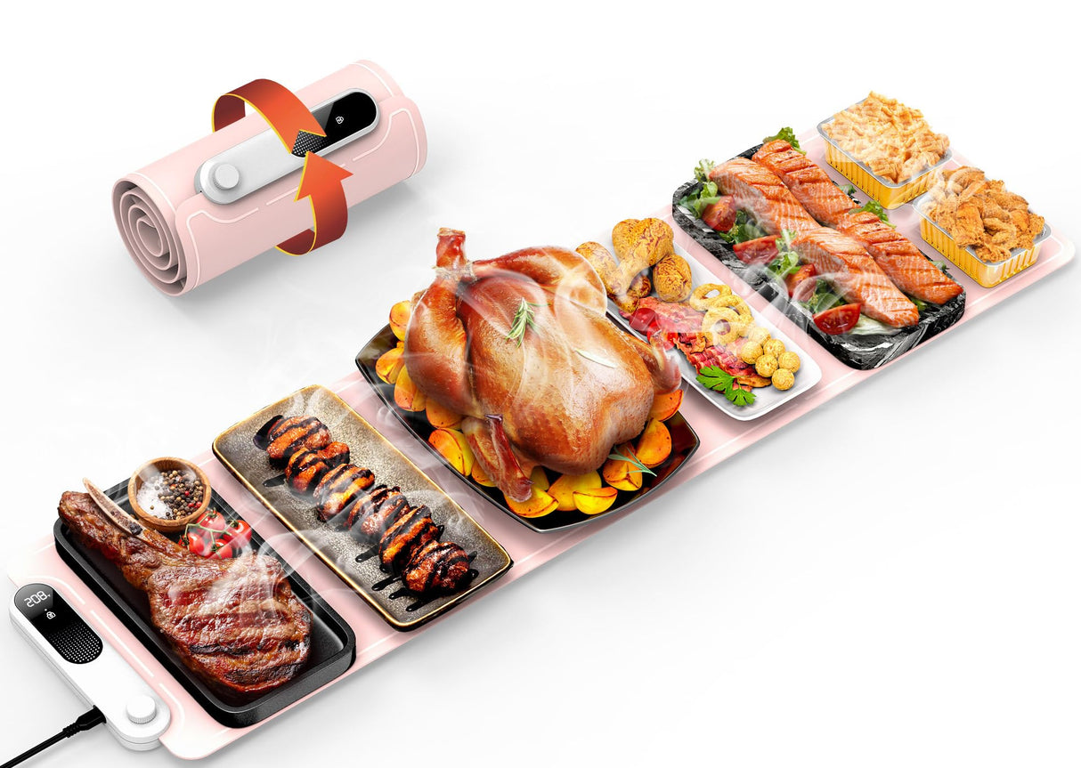 FEPPO Food Warmers for Parties Buffet, Upgrade Size 42"x12", Fast Full-Surface Heating Warming Mat for Food with 6-Hour Timer and 19-Level Customizable Temperature, Roll Up Electric Warming Tray