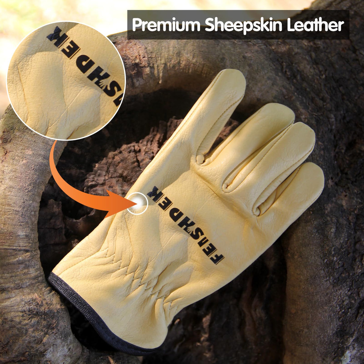 FEISHDEK Kids Leather Gardening Gloves, Toddler Work Gloves, Perfect for Children Gardening for Kids Age 2-12 (Yellow - 1 Pairs, X-Large (8-12 Years Old))