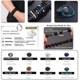 FIRAZIO 10 Pcs Tiger Eye Bracelet For Men 8MM Natural Stone Beads Bracelet Set Stretch Lava Rock Bracelets Adjustable Black Crystal Beaded Bracelet for Men Women Gift