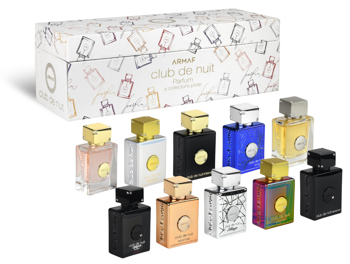 Armaf Club De Nuit Parfum MINI 10 Piece 0.17 oz Each - Club De Nuit Intense Man, Sillage, Urban Man Elixir, Iconic, Club De Nuit Women, Milestone, Untold, Imperiale, For Men & Women