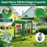 TITIUNCLE Rolling Garden Work Seat with Wheels, 500 Lbs Garden Cart with Seat, Heavy Duty Metal Rolling Garden Stool with Wheels for Seniors, Lawn, Patio, Backyard Gardening Outdoor Use 3 in 1, Green