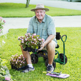 Goplus Garden Seat with Wheels, Rolling Gardening Stool with Adjustable 360° Swivel Seat, Tool Tray & Storage Basket, Extendable Handle, Outdoor Gardening Scooter, Garden Cart Workseat for Seniors