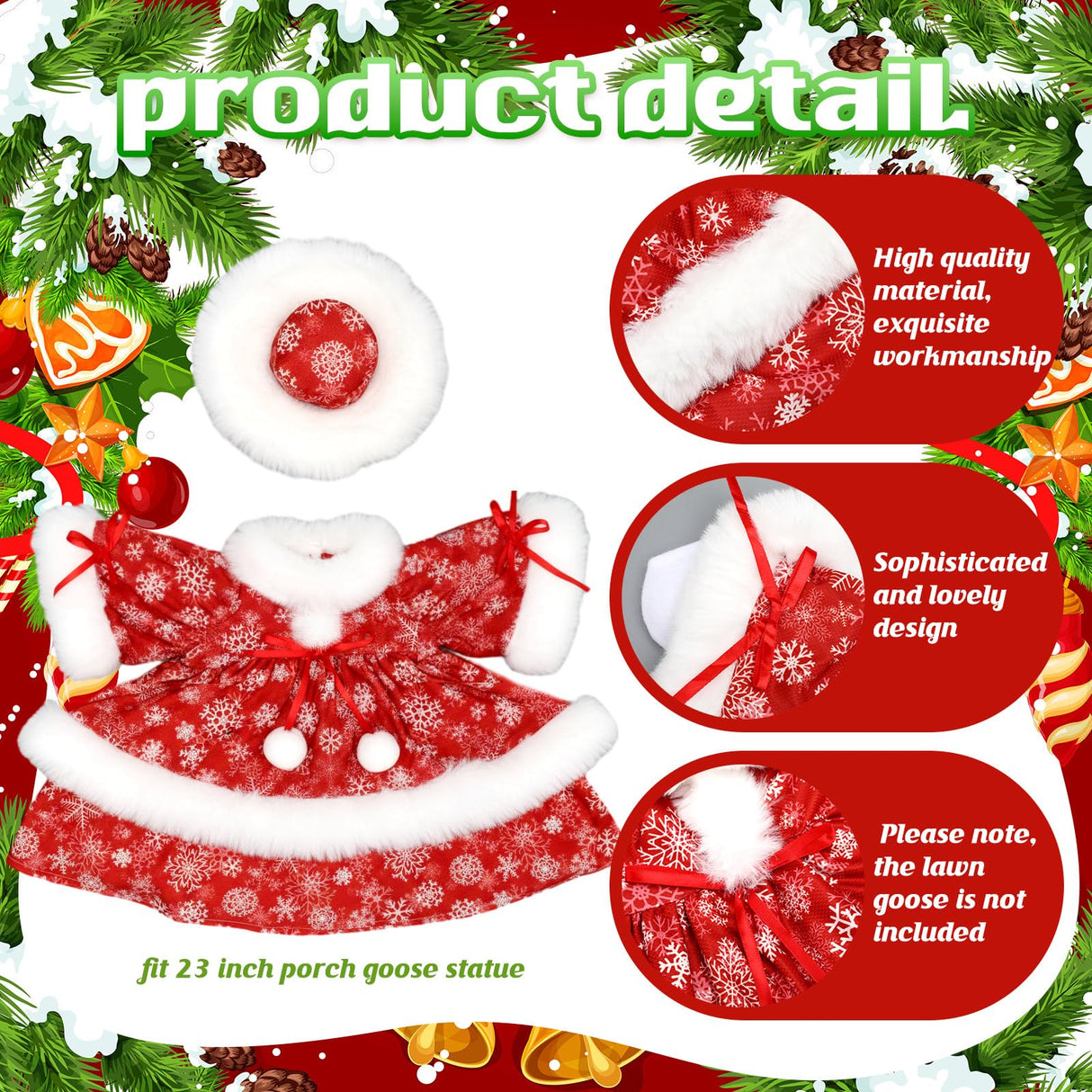 Soulchen 1 Set Christmas Snowflakes Porch Goose Outfit 23 Inch Cement Red and White Goose Dress and Hat Clothes Costume Set for Xmas Winter Holiday Garden Yard Home Decor