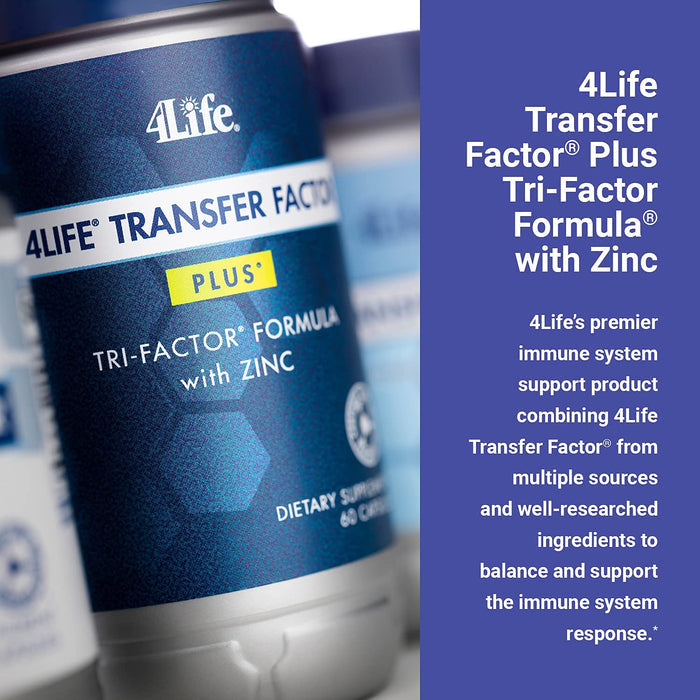 4Life Transfer Factor Plus - Support with Zinc, Super Mushroom Blend (Maitake, Shiitake, Agaricus), and Colostrum & Egg Yolk Extracts - 60 Capsules