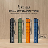 OLIGHT I3T 2 EOS Pocket EDC Flashlight, 200 Lumens Compact Bright Handheld Flash Lights, Dual-Output Tail Switch with AAA Battery and Two-Way Pocket Clip for Camping and Hiking (Black)