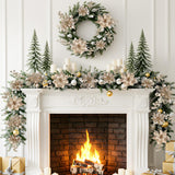 N&T NIETING 24 Pcs Christmas Poinsettia Artificial Flowers & Glitter Berries Stems Kit Christmas Floral Picks Christmas Tree Garland Wreath Filler Ornaments for Home Party Xmas Decor, Champagne Gold