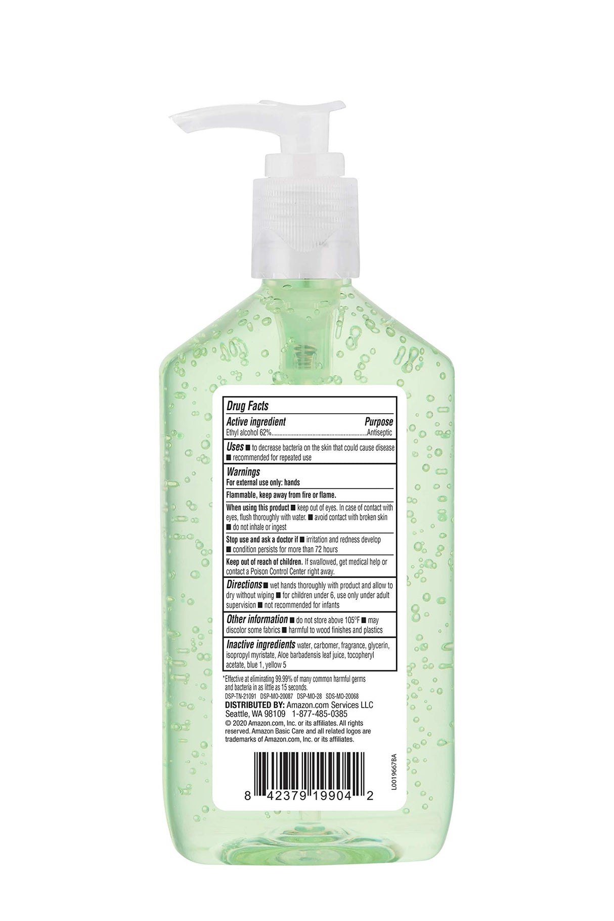 Amazon Basic Care - Aloe Vera Hand Sanitizer 62%, 12 fl oz (Pack of 6)