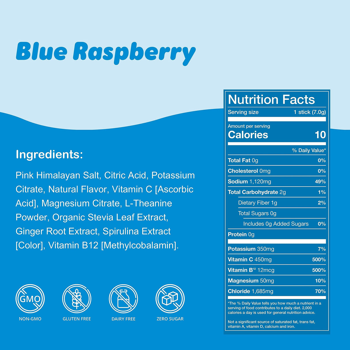 Waterboy Weekend Recovery | 3,200mg Electrolyte Powder Packets | Ginger + L-Theanine + Vitamins | No Sugar, All Natural, Gluten Free | 24 Drink Stick Mixes (Blue Raspberry)