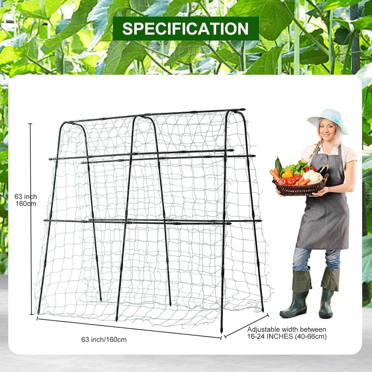 Yotoworth Cucumber Trellis for Raised Bed, 63" Hx63 L, Black