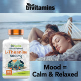 L-Theanine 500 mg Per Serving - 180 Capsules | Keep Calm, Cool, Collected, Alert, & Focused | L-Theanine Supplement May Support Mood, Brain, & Cognitive Function* | Non-GMO, Made in The USA!