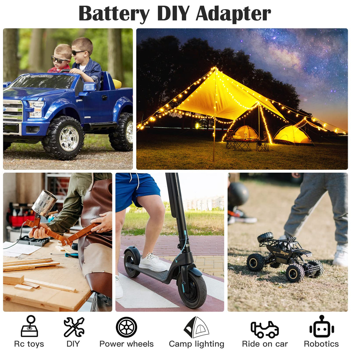 2 Packs Power Wheel Adapter for Milwaukee M18 Battery Adapter 18V Power Wheel Battery Conversion Kit with Switch, Fuse & Wire Terminals, 12AWG Wire, Power Connector for DIY Rc Car Toys and Robotics