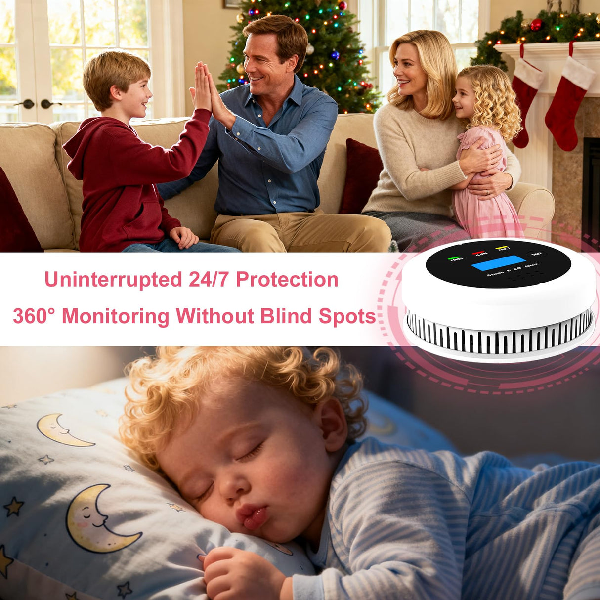 Smoke and Carbon Monoxide Detector Combo, 2-in-1 Dual Sensor CO & Smoke Alarm, Battery Operated Carbon Monoxide Detectors with LCD Display for Home, Easy to Install