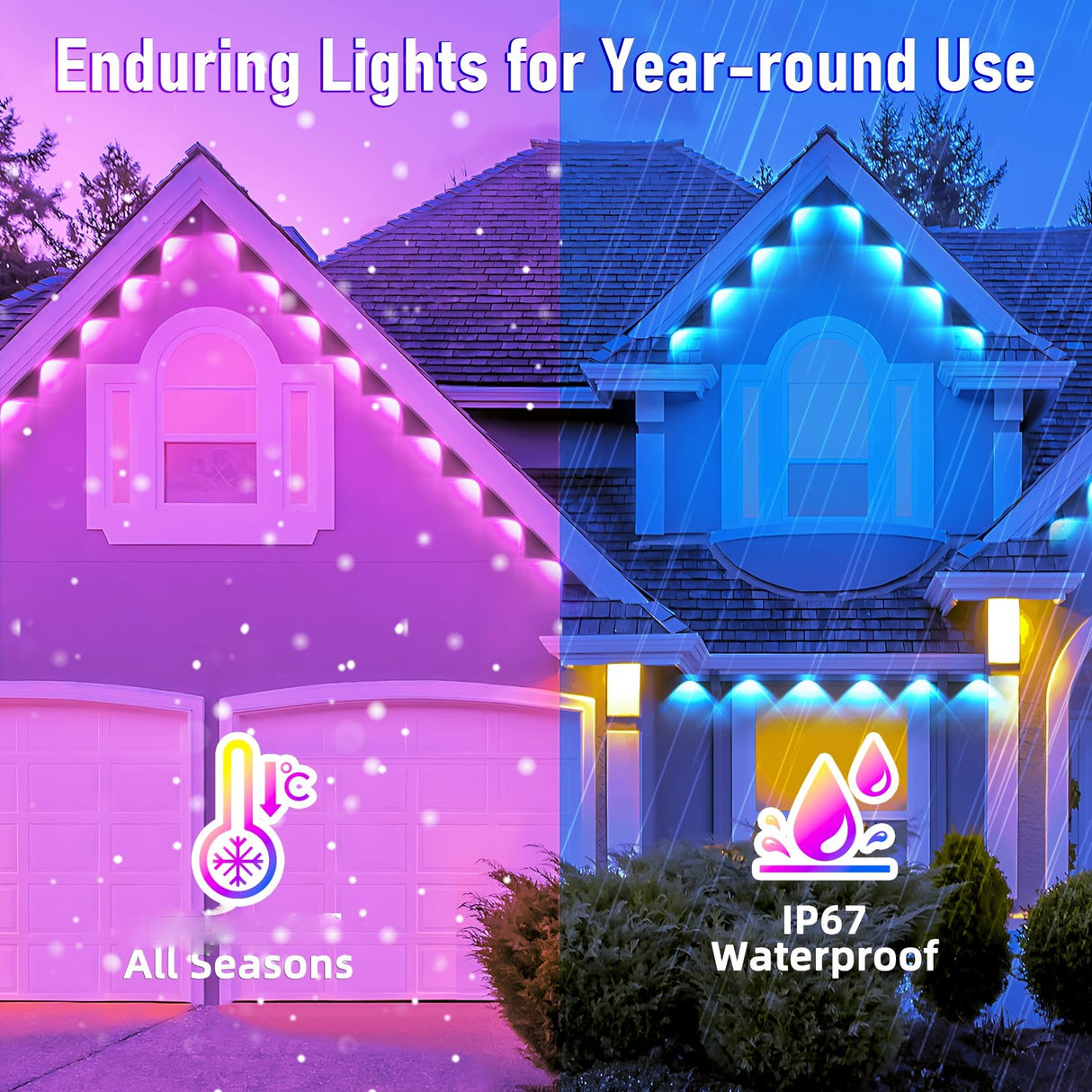 MUCCCUTE Permanent Outdoor Lights for Christmas 200ft RGB House Lights w/App & Remote Control Smart Rainbow LED IP67 Waterproof for Holidays New Year Roof Eaves Garden Décor All Year Around