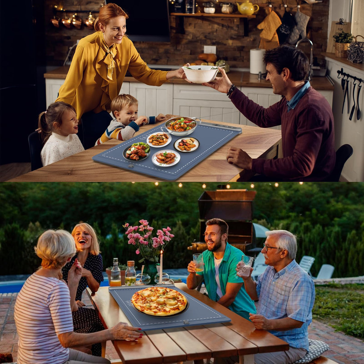 FYY Warming Mat for Food - Rapid and Full Surface Heating, 6 Temp Settings, 6H Timer, Rollable Portable Food Warming Mat, Ideal for Gatherings, Parties, Keep Meal Warm (X Large Size, Navy)