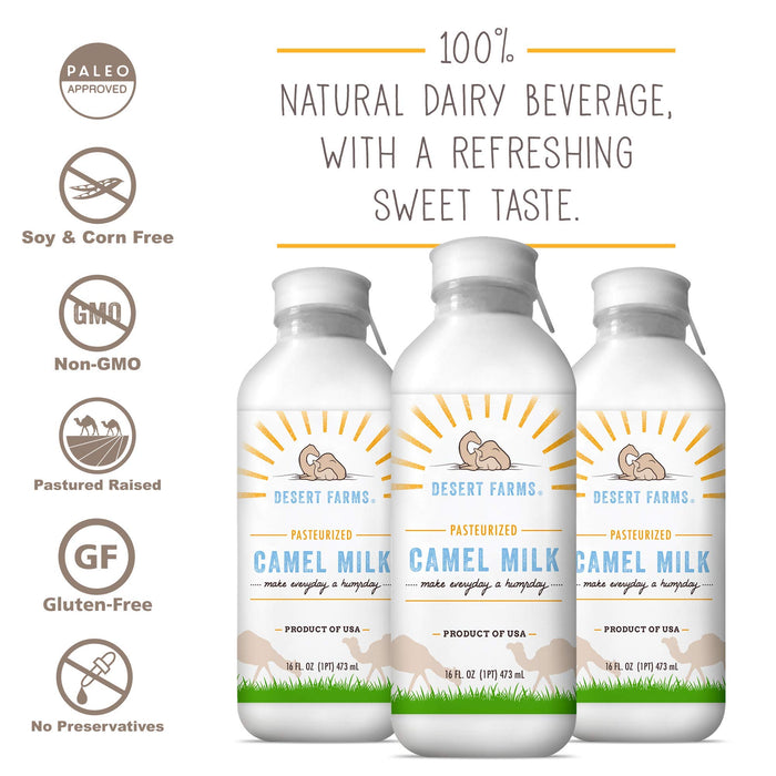 DESERT FARMS Organic Fresh Frozen Camel Milk - Fresh Flavor with Health Benefits - Pure & Natural Grade A -Allergen Free Milk from Healthy Camels in Midwest - Made In The USA [6 Pack]