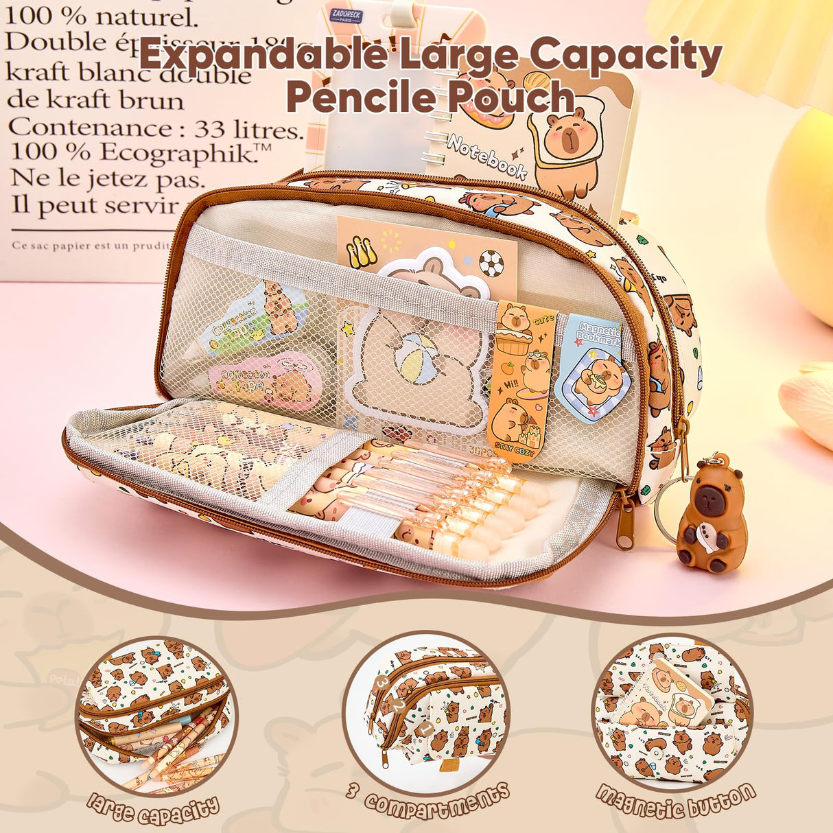 Capybara Stationery Gift Set for Kids,28 Pcs Cute School Supplies Kit with Pencil Case,Notebook,Stickers – Practical and Fun Christmas, Easter or Birthday Gift Ideas for 6–12 Years Old Girls & Boys