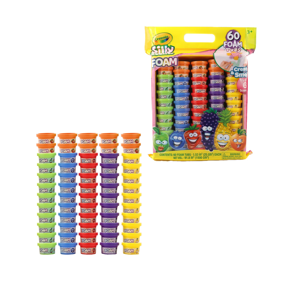 Crayola Silly Scents Foam Tubs - 60 x 1oz Play Foam for Kids, Fidget Toys & Christmas Gifts - Non-Toxic, Scented, & Colorful Kids Toys - Perfect for Arts & Crafts, Goody Bags, & Stocking Stuffers