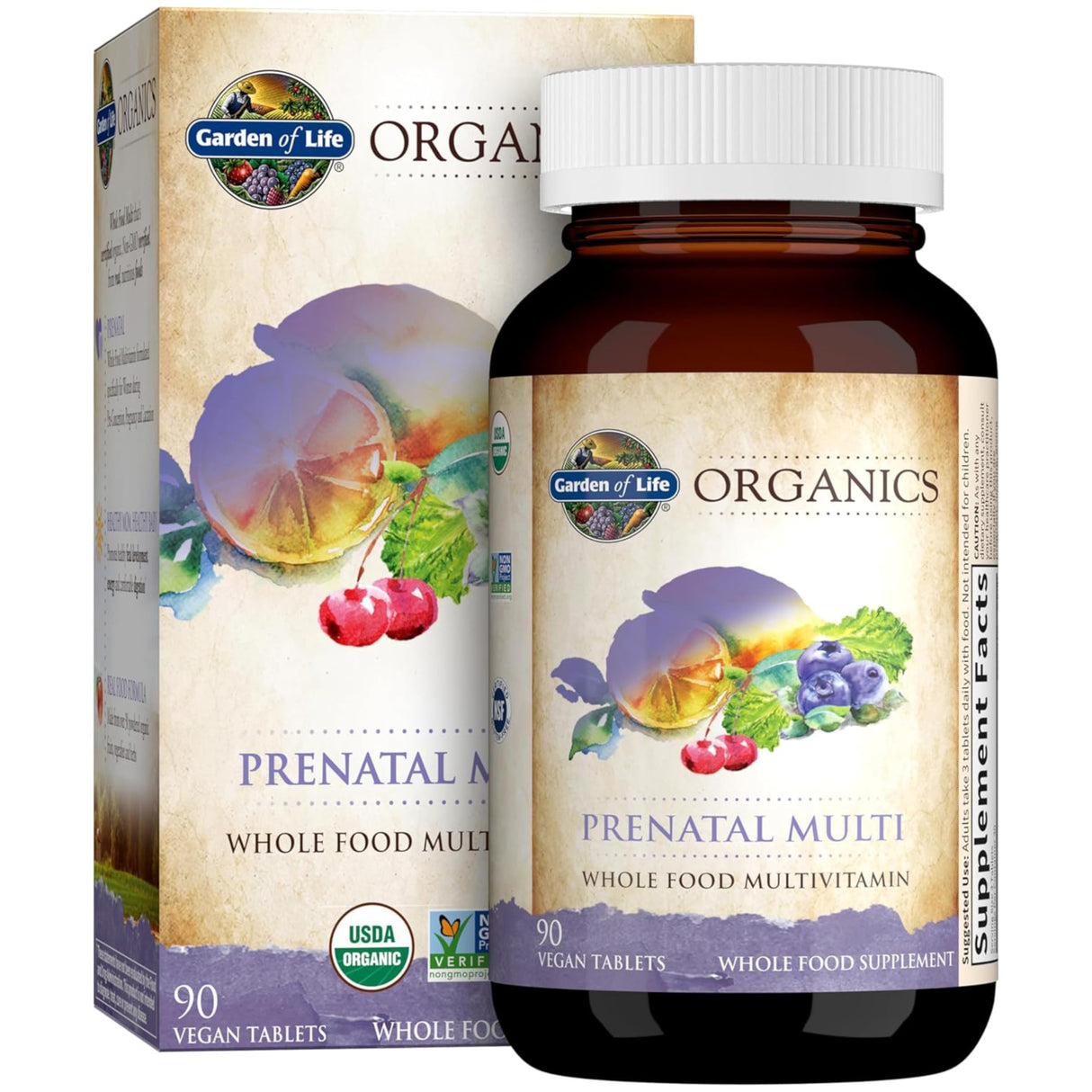 Garden of Life Prenatal Vitamins Organics Prenatal Multi - 90 Tablets, Vegan Whole Food Multivitamin, Folate not Folic Acid & Stomach Soothing Blend, Organic Prenatals Supplements for Women