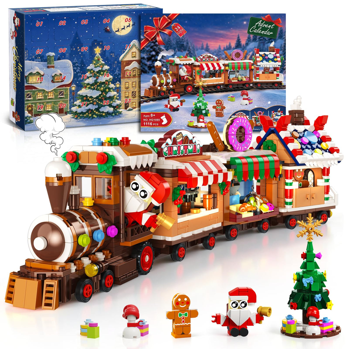 HOGOKIDS Advent Calendar 2026 Gingerbread Train Building Toy with LED Light