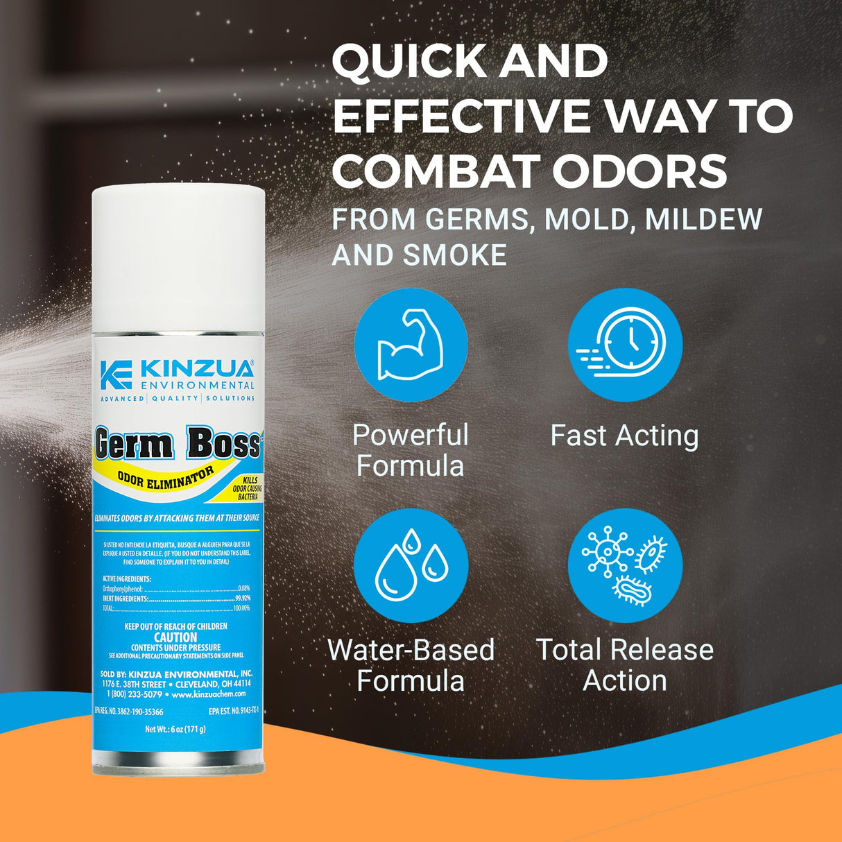 Germ Boss Strong Odor Eliminator, Fast-Acting Cleaning & Deodorizing Fogger, Mold Bomb Fogger for Smell Control with Fresh Scent, Covers Up to 1,000 cu ft, 6 oz