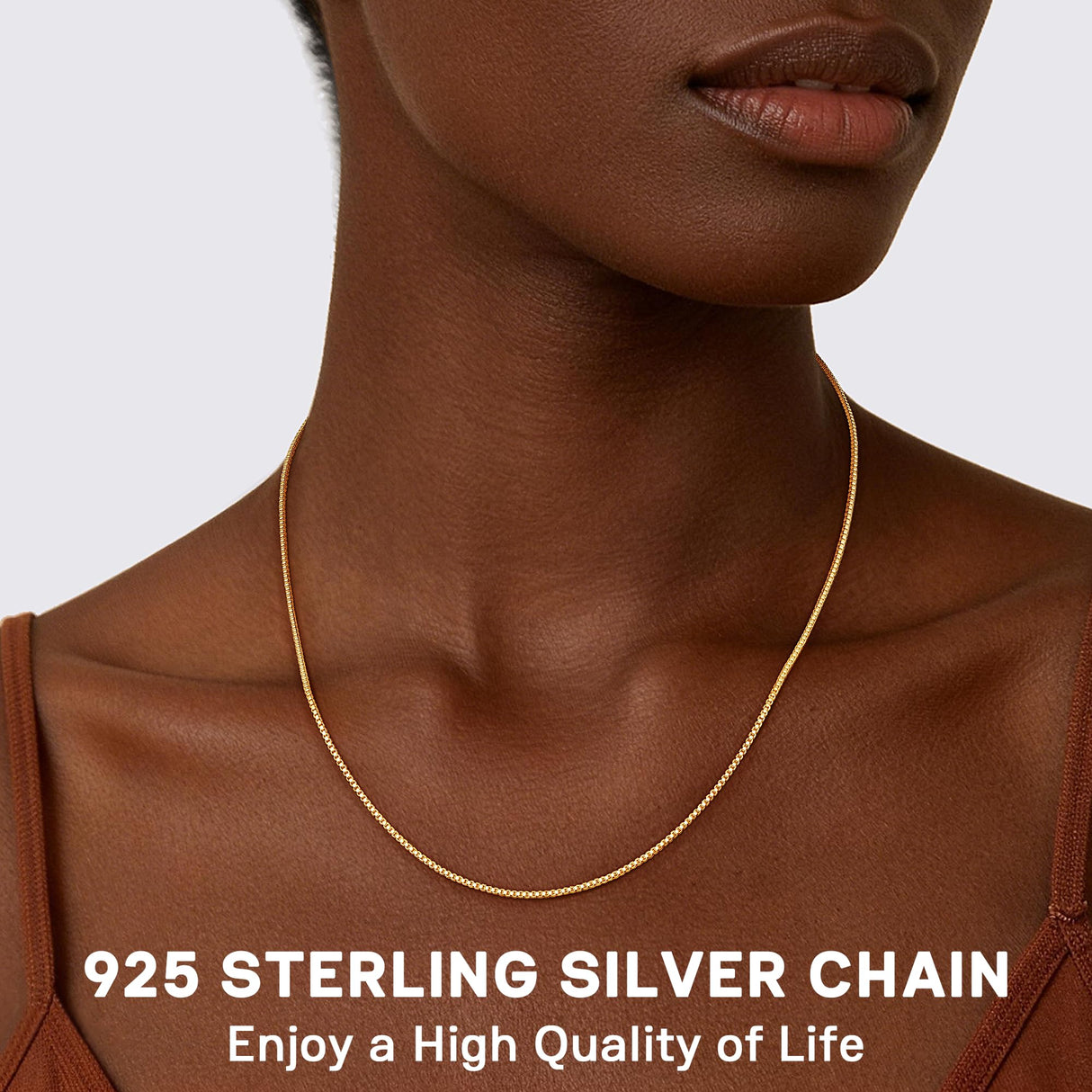 Jewlpire 14K Gold Plated Chain Necklace for Women, 1.3MM Box Chains Necklace 14K Gold Plated Chain for Women Thin & Sturdy Womens Chains Necklaces, 26 Inches
