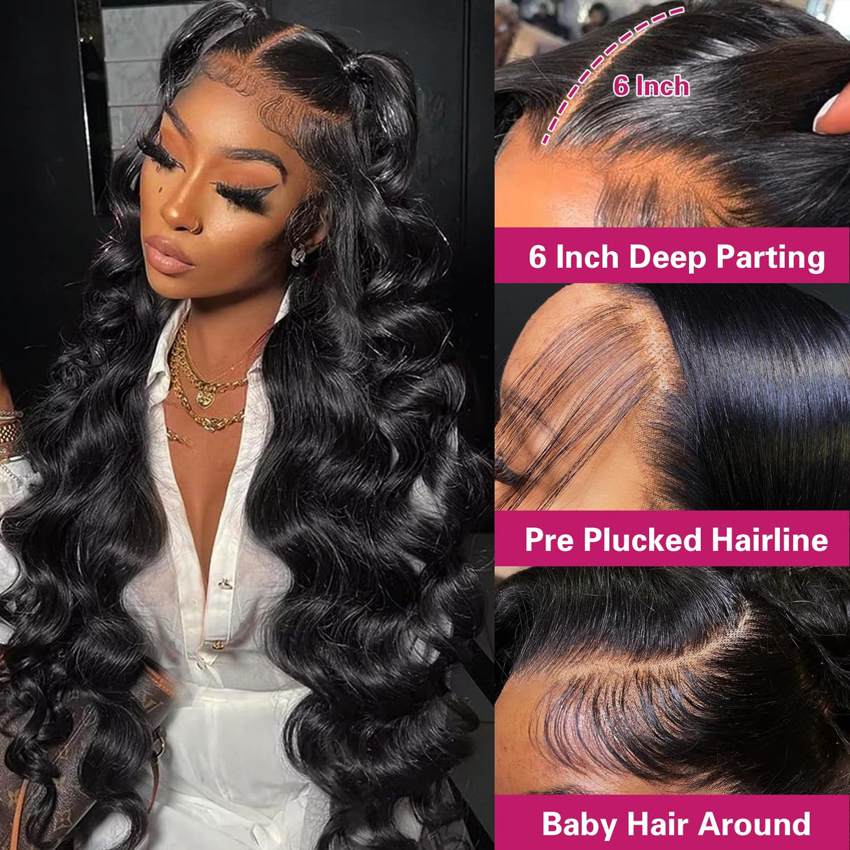 30 Inch Body Wave 13x6 HD Lace Front Wigs Human Hair 200 Density 12A 100% Virgin Frontal Wigs Human Hair 13x6 Body Wave Glueless Wig for Women Pre Plucked Bleached Knots with Baby Hair Natural Black