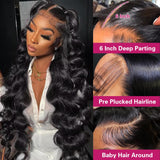 30 Inch Body Wave 13x6 HD Lace Front Wigs Human Hair 200 Density 12A 100% Virgin Frontal Wigs Human Hair 13x6 Body Wave Glueless Wig for Women Pre Plucked Bleached Knots with Baby Hair Natural Black
