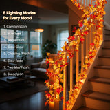 BlcTec Fall Decorations for Home 9 FT Battery Operated Fall Garland with Lights 50 LED Orange Bulbs, 6 Pumpkins, 8 Modes, Timer, Lighted Fall Maple Leaves Garland for Thanksgiving Christmas Decoration
