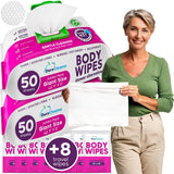 XL Bath Wipes for Adults Bathing No Rinse (2pk) - 100 Ct. + 8 Travel Body Wipes - 9"x12" Adult Disposable Washcloths for Elderly Incontinence - After Surgery Must Haves Supplies & Elder Care Products