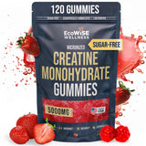 EcoWise Wellness Creatine Monohydrate Gummies 5000 mg, Strawberry Flavor, 120 Sugar-Free Vegan Chews, Creatine Supplement for Daily Routine