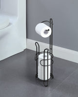 SunnyPoint Freestanding Toilet Paper Holder with Storage – Holds 3 Spare Rolls, Heavy-Duty Steel, Black Finish, Easy Assembly, Space-Saving Bathroom Organizer