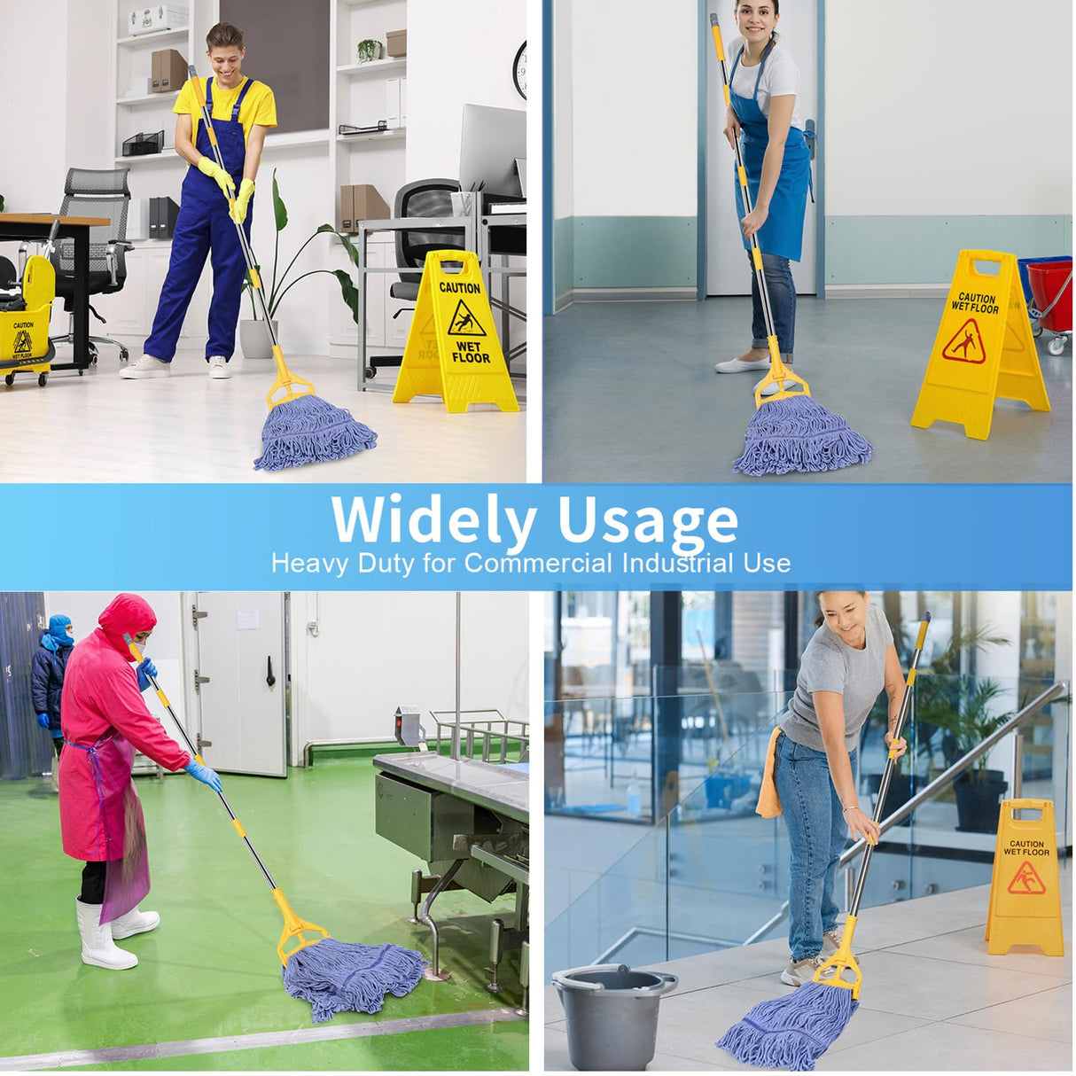 HiBaby Commercial Mop, 63Inch Handle Heavy Duty Industrial Mop Looped-End String Wet Mops for Floor Cleaning for Warehouse, Workshop, Garage, Office, Home, Deck(1 Mops Head)