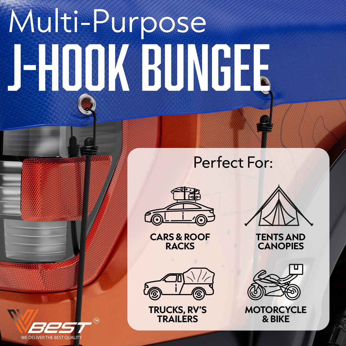 VBEST Strong Bungee Cords Heavy Duty - 12 pcs Bungee Cords with Hooks in A Storage Jar Includes 12", 24", 36", 48", 60", 72" Bungie Cord Bundle UV & Weather Resistant