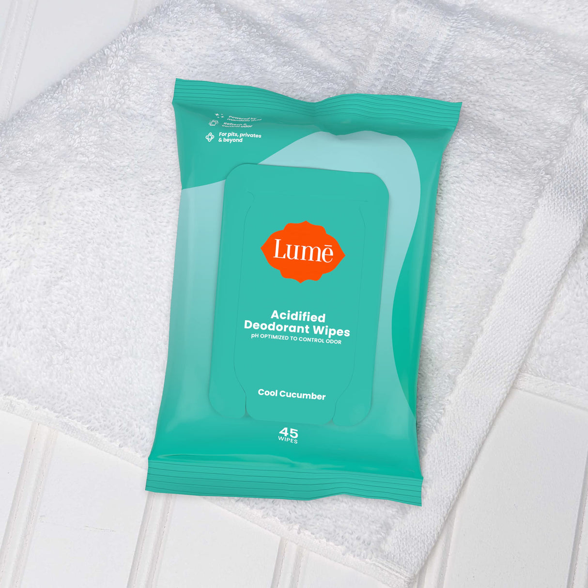 Lume Acidified Deodorant Wipes - 24 Hour Odor Control - Aluminum Free, Baking Soda Free, Skin Loving - 45 Count (Pack of 2) (Cool Cucumber)
