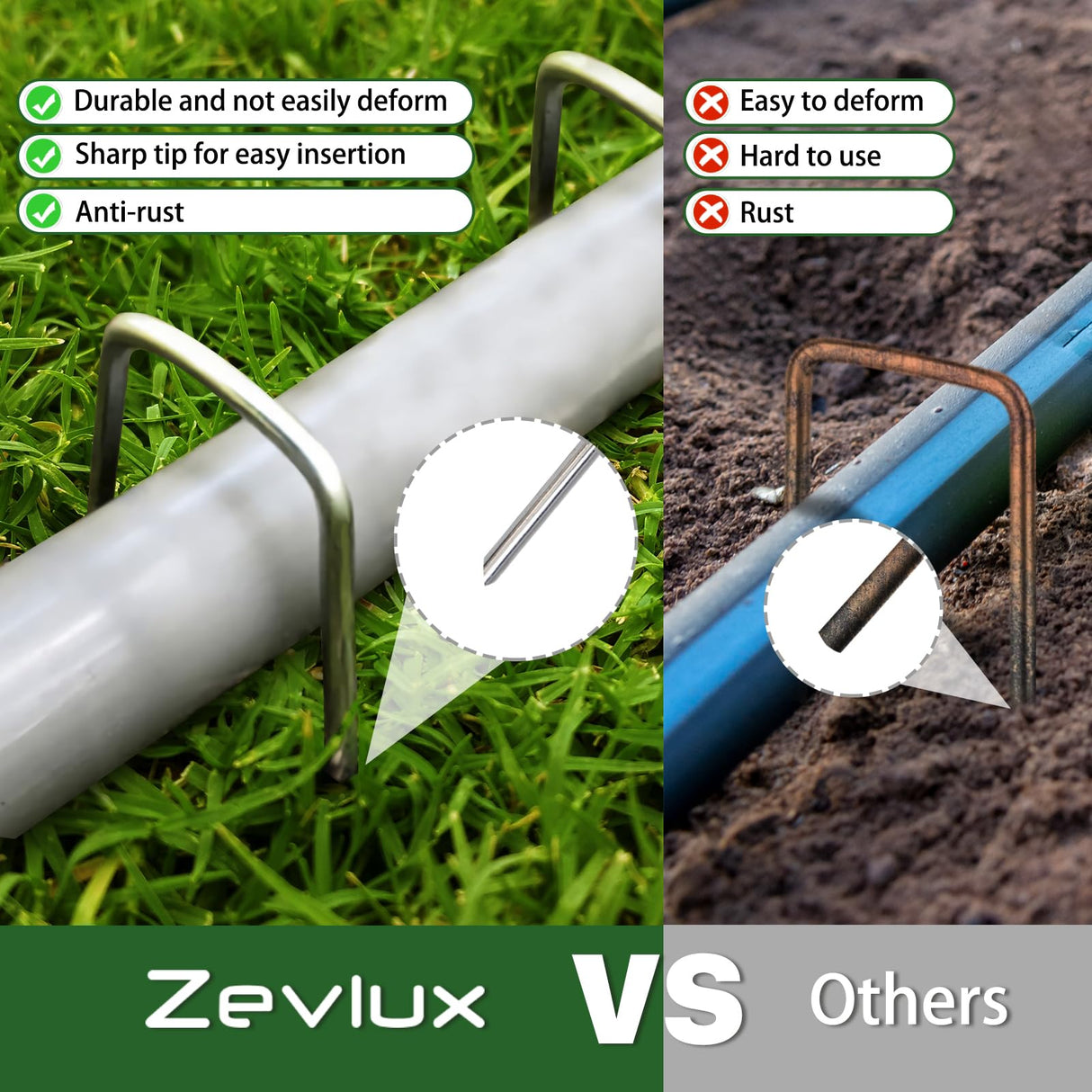 Zevlux 4 inch 200 Pack Landscape Staples Galvanized Garden Stakes