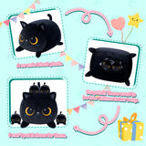 YIIQUWEN Black Cat Plush Cute Cat Stuffed Animal with 4 Baby Soft Pillow Christmas, Thanksgiving, Birthday Gift for Girls Boys Kids Decor