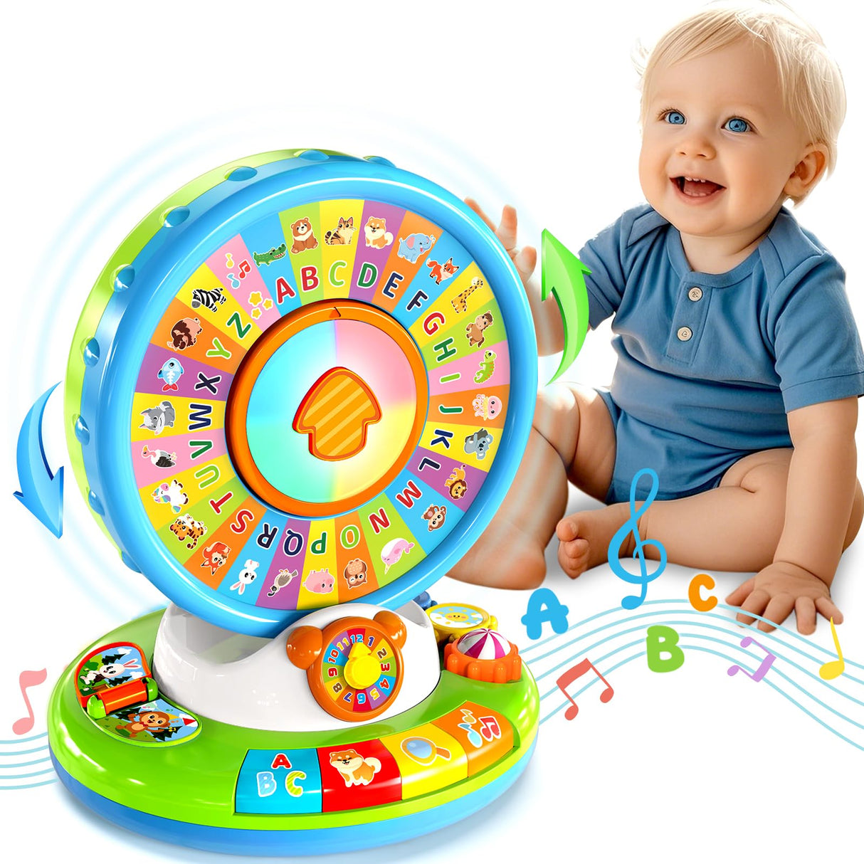 Toys for 1 2 3 Years Old Boys Girls, Musical Spin & Sing Alphabet Zoo with Lights & Sounds, Learning Educational Toys for Toddler 1-3, Christmas Birthday Gifts for Baby Kids Age 6-9-12-18 Months