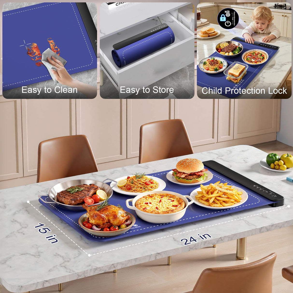 Warming Mat for Food,Food Warming Trays with 4 Temperature Levels - 8-Second Fast Heating Electric Warmer for Buffet, Parties and Holiday Gifts