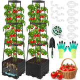 2 Packs Tomato Planter Pot with Raised Bed Trellis, 45" Tomato Cages for Climbing Vegetables, Self Watering Tomato Growing Container Planters Box for Indoor Outdoor Garden Bed Greenhouse