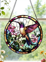 Stained Glass Window Hanging, Hummingbird Suncatcher for Door Home Decor, Birds Flowers Sun Catcher Ornament Mother's Day Birthday Gifts for Bird Lovers Women Men Mom 6.3 in