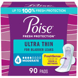 Poise Ultra Thin Incontinence & Postpartum Pads with Wings for Bladder Leaks, 4 Drop Moderate Absorbency, Regular Length, 90 Count, Packaging May Vary