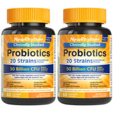 NewRhythm Probiotics 50 Billion CFU 20 Strains, 120 Veggie Capsules, Targeted Release Technology, Stomach Acid Resistant, No Need for Refrigeration, Non-GMO, Gluten Free