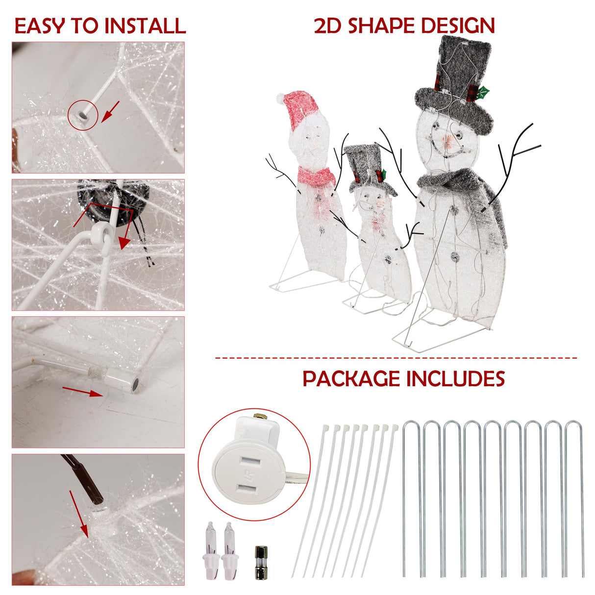 ATDAWN Light Up Snowman Family, Pre-Lit 60 Lights Christmas Collapsible Snowman Outdoor Decoration, Outdoor Lighted Snowman Christmas Yard Decorations, SF02