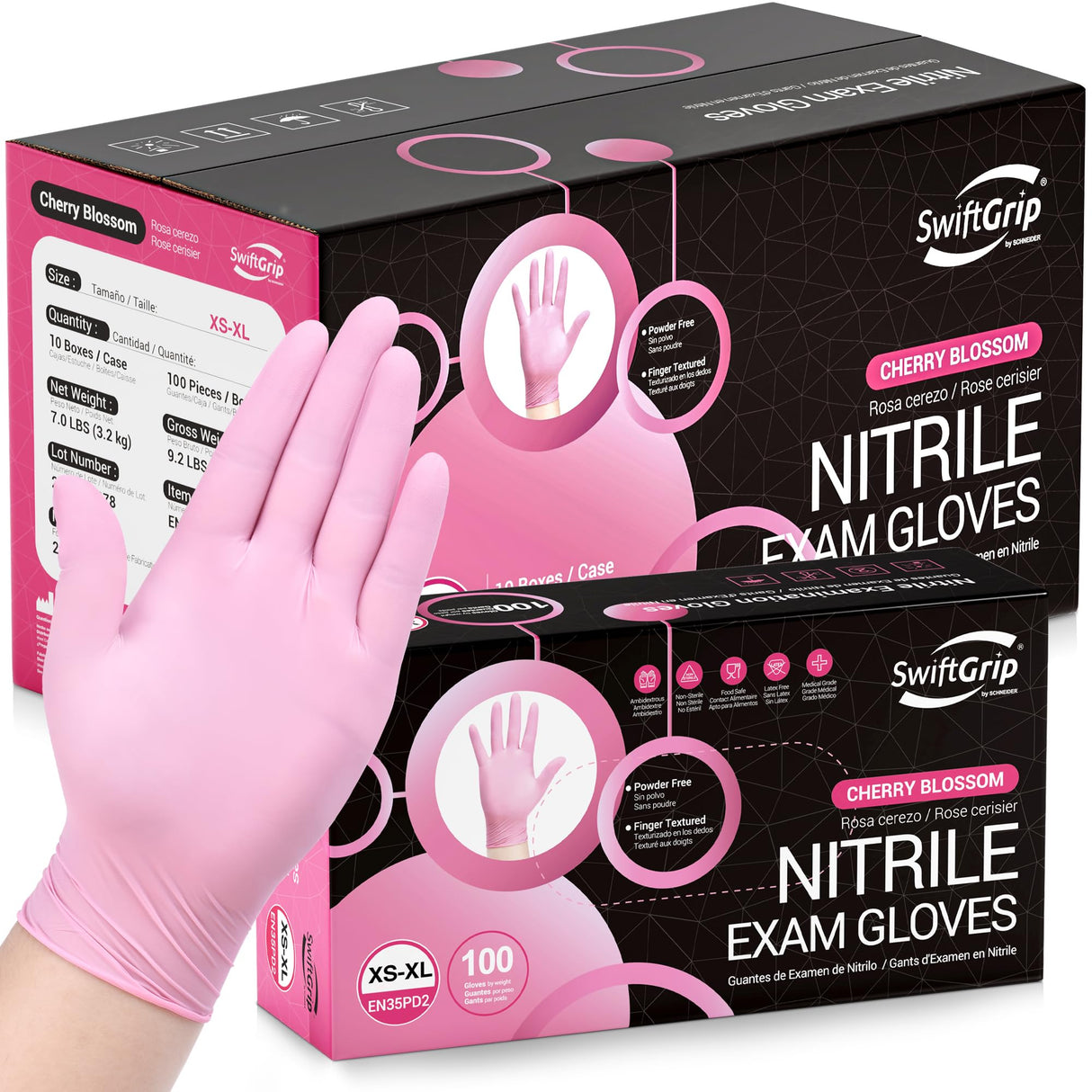 SwiftGrip Nitrile Disposable Gloves, Medical exam Gloves Disposable Latex Free, Gloves for Cleaning & Esthetician, Pink Rubber Gloves, Pink Cleaning Gloves, Powder-Free, 1000-ct Case (Large)