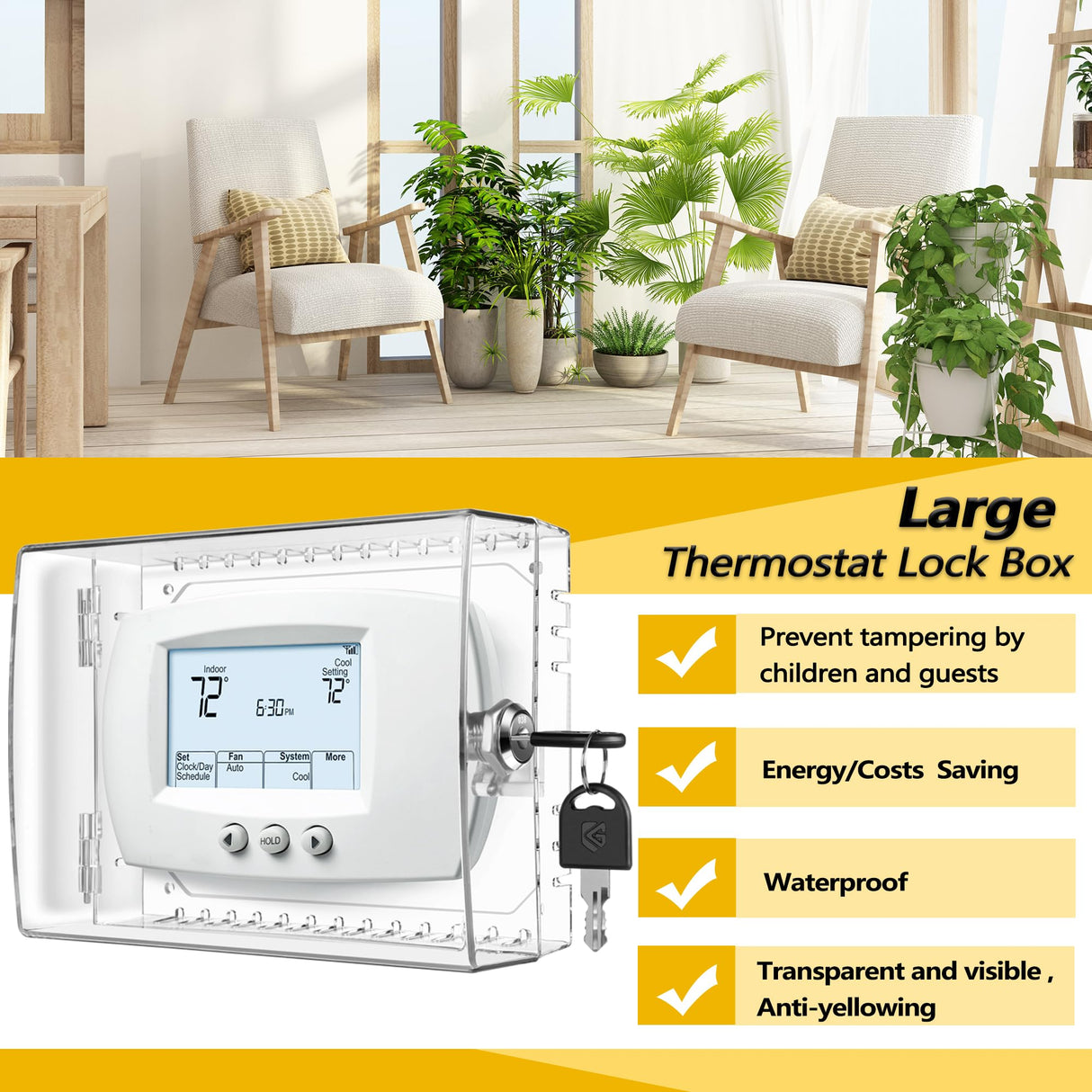 TRJ 2 PCS Large Thermostat Lock Box with Key, Clear Thermostat Cover with Lock for Thermostat on Wall, Lockable Thermostat Lock Box Cover, AC Lock Box Cover with Key Fit Thermostat 5"Hx6"W or Smaller