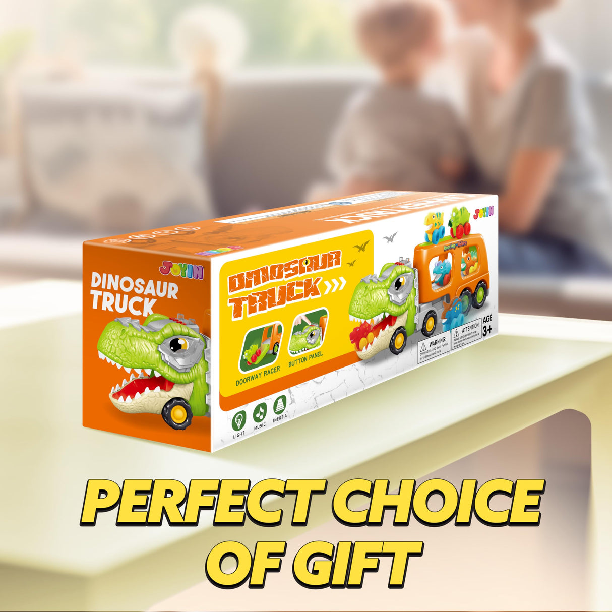 JOYIN Dinosaur Toys for Kids 2-4, Toddler Boy Toys, Dinosaur Carrier Truck with 6 Rubber Car Vehicles, Christmas Birthday Gifts with Music & Lights for 2 3 4 5 Year Old