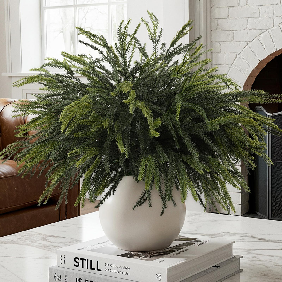 12Pcs Christmas Norfolk Pine Stems, 24'' Real Touch Branches Greenery Picks