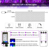 JMEXSUSS 360 LED 12ft x 5ft Halloween Net Lights, Connectable Purple Mesh Lights Outdoor Plug in with Remote, 8 Modes Waterproof Purple Halloween Light for Bushes Halloween Christmas Decorations